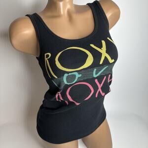 Roxy Love Y2K Logo Tank Top Black Neon Skater Surf Beach Stretch Small